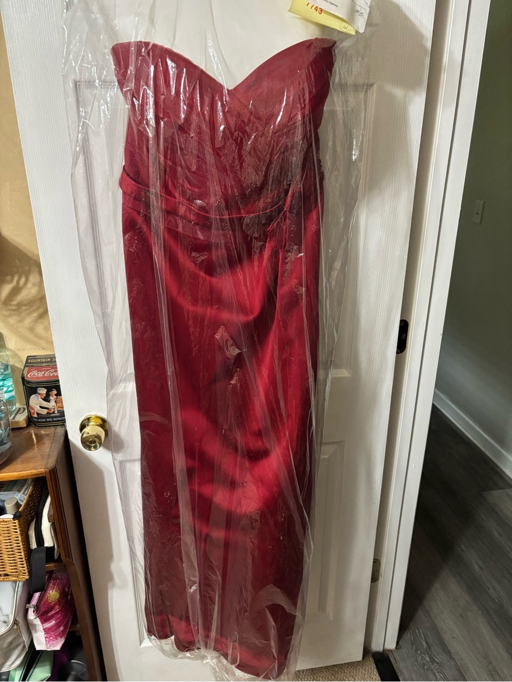 David's Bridal Strapless Burgundy Satin Prom Dress size 16
